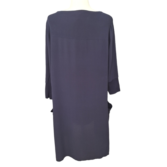 Eileen Fisher Blue 100% Silk Tunic Georgette Dress With Pockets 3/4 Slee… - Picture 3 of 9